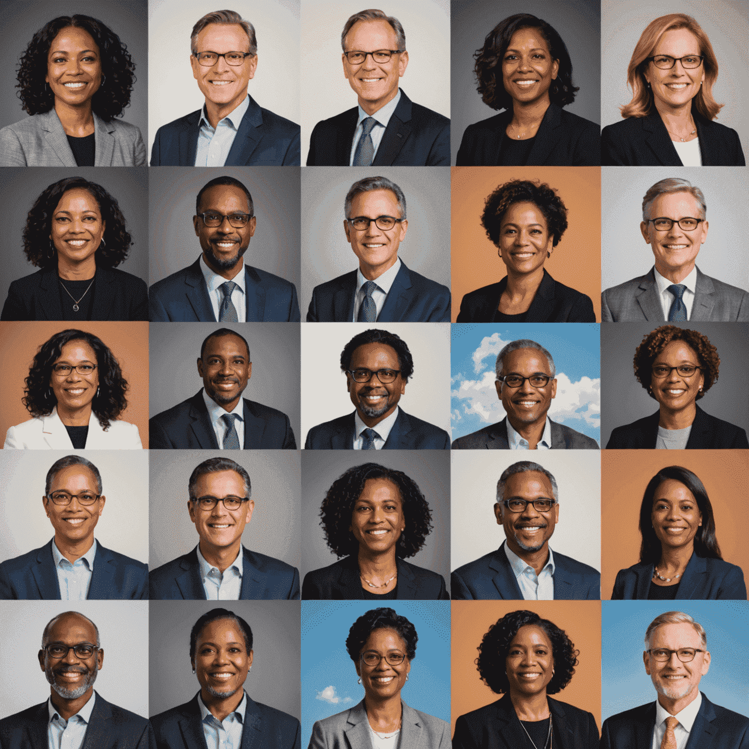 A collage of diverse speakers, each with a small icon representing their area of expertise in clean energy and sustainability